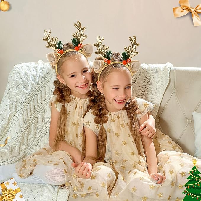 Light Up Christmas Reindeer Antler Headband, Flashing LED Deer Ear Headband with Batteries Included, Funny Xmas Costume Accessory for Adults, Children, Ugly Sweater Party